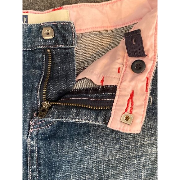 Gap Jeans Skirt Short Mini Blue Denim Pink Red Heart Shape Back Pocket Girl 7 - Picture 7 of 11